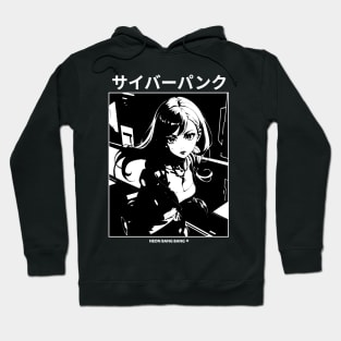 Retro 80s Cyberpunk Girl Manga Aesthetic Goth Grunge Japanese Waifu Anime Streetwear - Black Hoodie